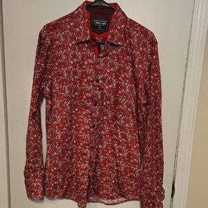 Men's Red Floral Shirt With Contrasting Trim
